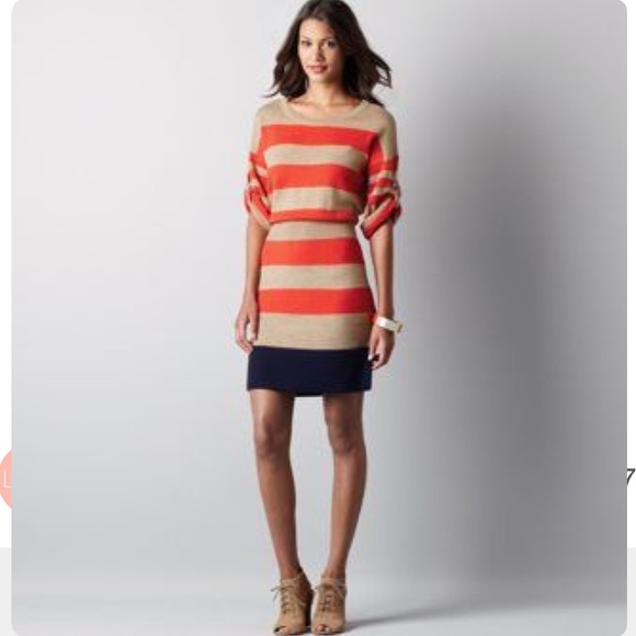 LOFT Dresses & Skirts - LOFT Orange Stripe Sweater Dress